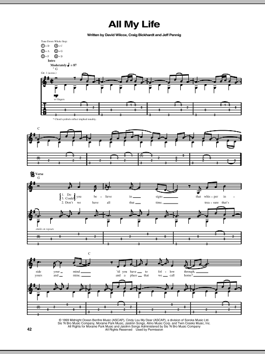 David Wilcox All My Life sheet music notes and chords arranged for Guitar Tab