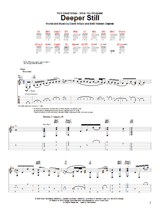 David Wilcox Deeper Still sheet music notes and chords arranged for Guitar Tab