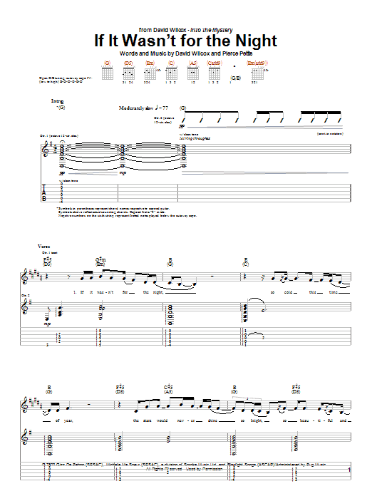 David Wilcox If It Wasn't For The Night sheet music notes and chords arranged for Guitar Tab