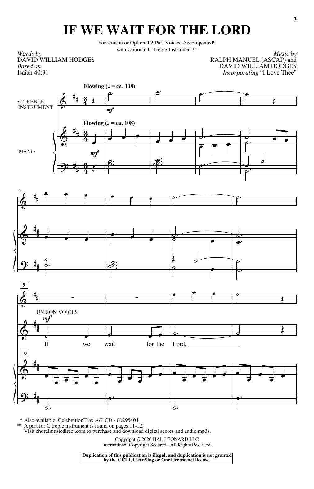David William Hodges and Ralph Manuel If We Wait For The Lord sheet music notes and chords arranged for Unison Choir