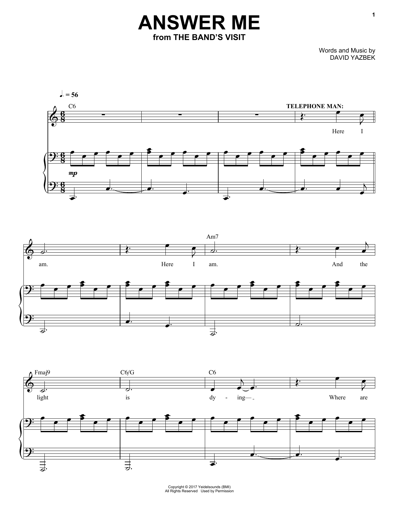 David Yazbek Answer Me sheet music notes and chords arranged for Piano & Vocal