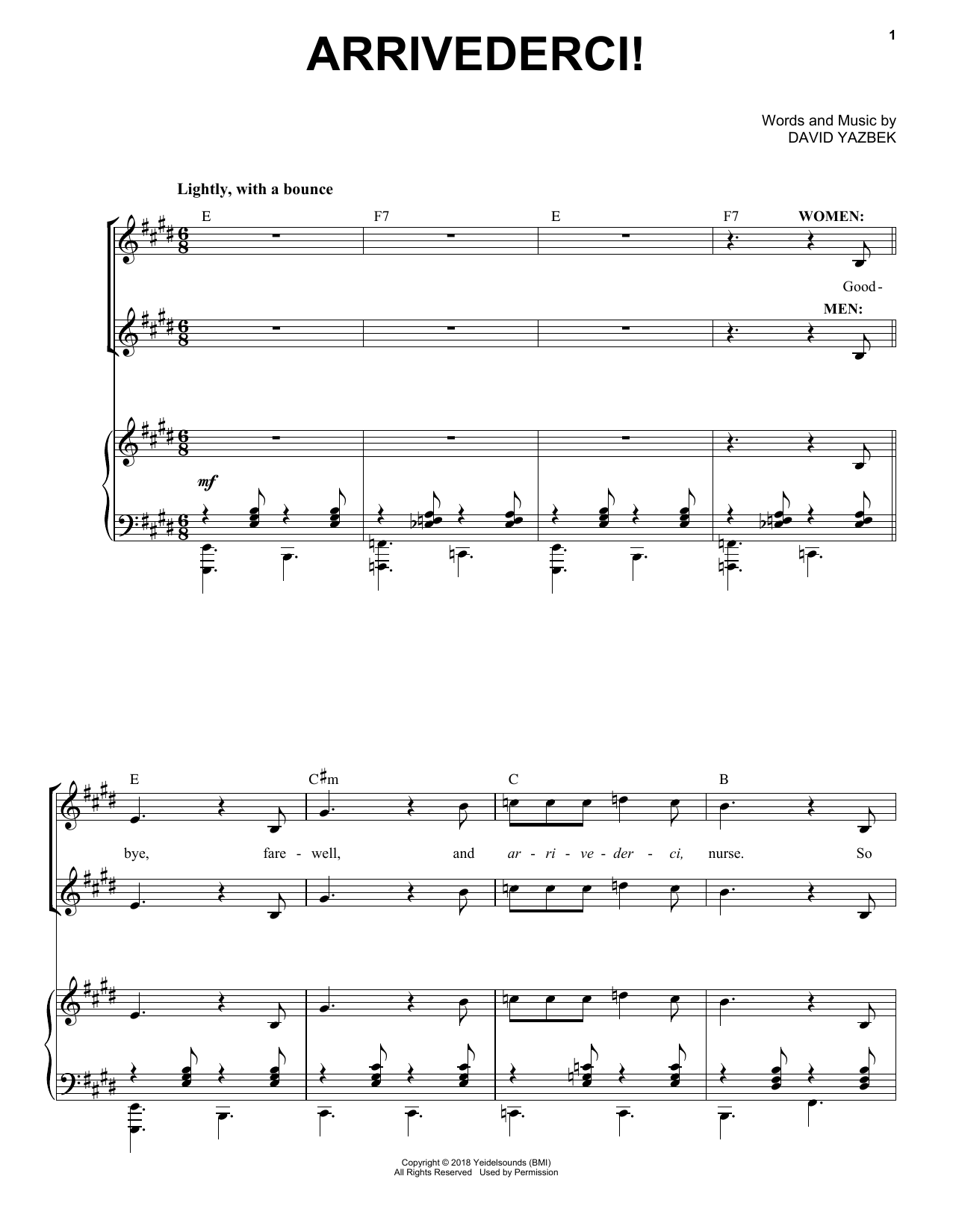 David Yazbek Arrivederci! (from the musical Tootsie) sheet music notes and chords arranged for Piano & Vocal
