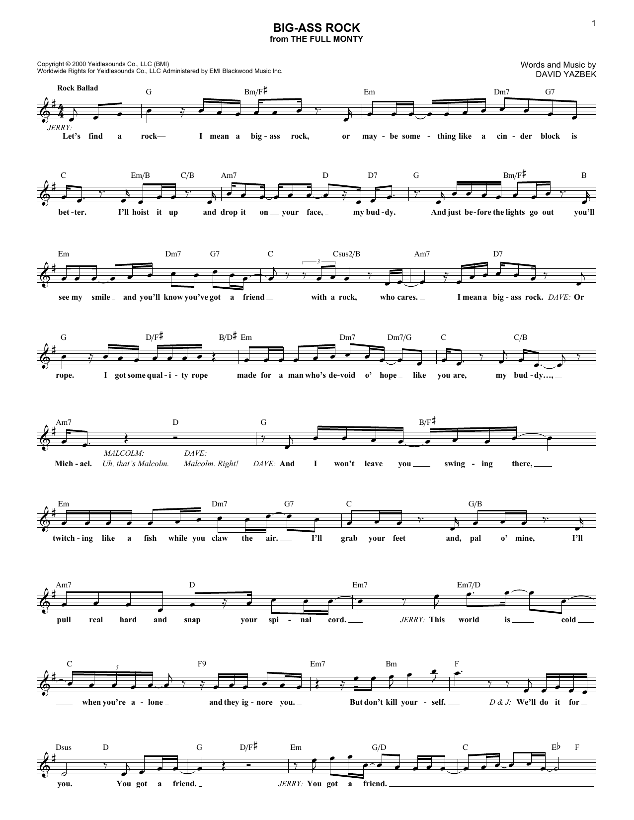 David Yazbek Big-Ass Rock sheet music notes and chords arranged for Lead Sheet / Fake Book