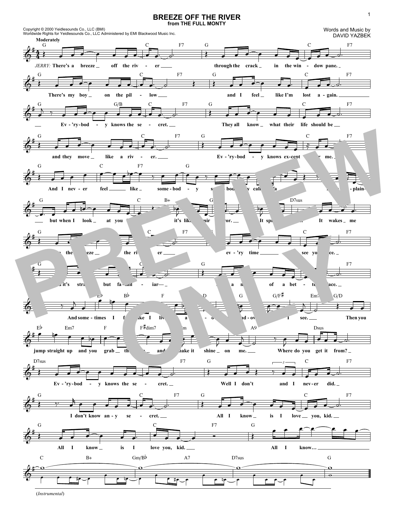 David Yazbek Breeze Off The River sheet music notes and chords arranged for Lead Sheet / Fake Book