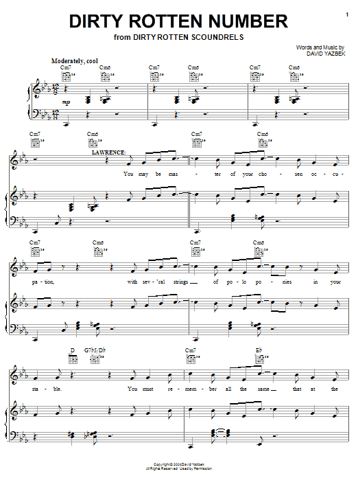 David Yazbek Dirty Rotten Number sheet music notes and chords arranged for Piano, Vocal & Guitar Chords (Right-Hand Melody)