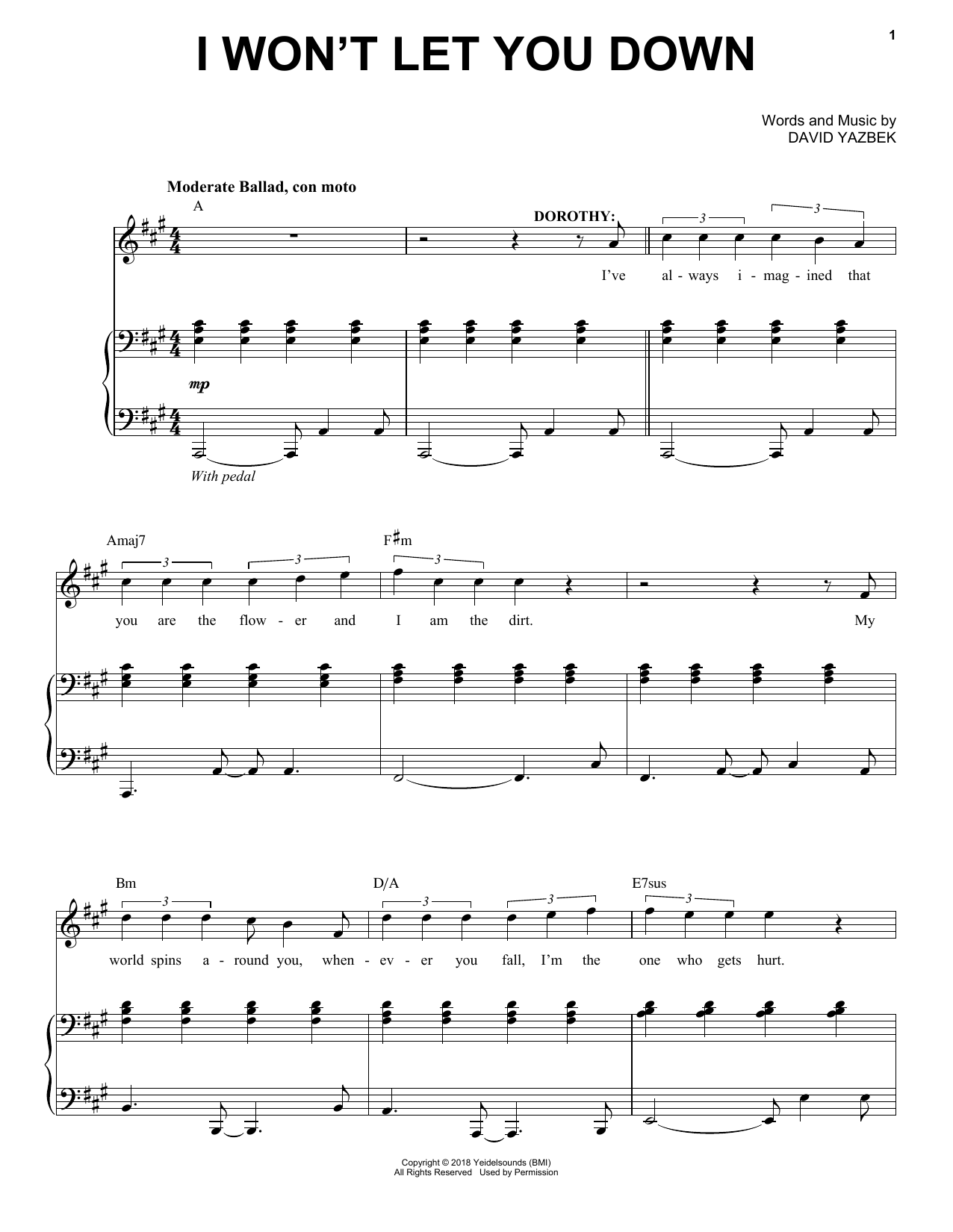 David Yazbek I Won't Let You Down (from the musical Tootsie) sheet music notes and chords arranged for Piano & Vocal