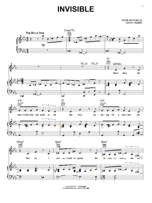 David Yazbek Invisible (from Women On The Verge Of A Nervous Breakdown ) sheet music notes and chords arranged for Piano, Vocal & Guitar Chords (Right-Hand Melody)