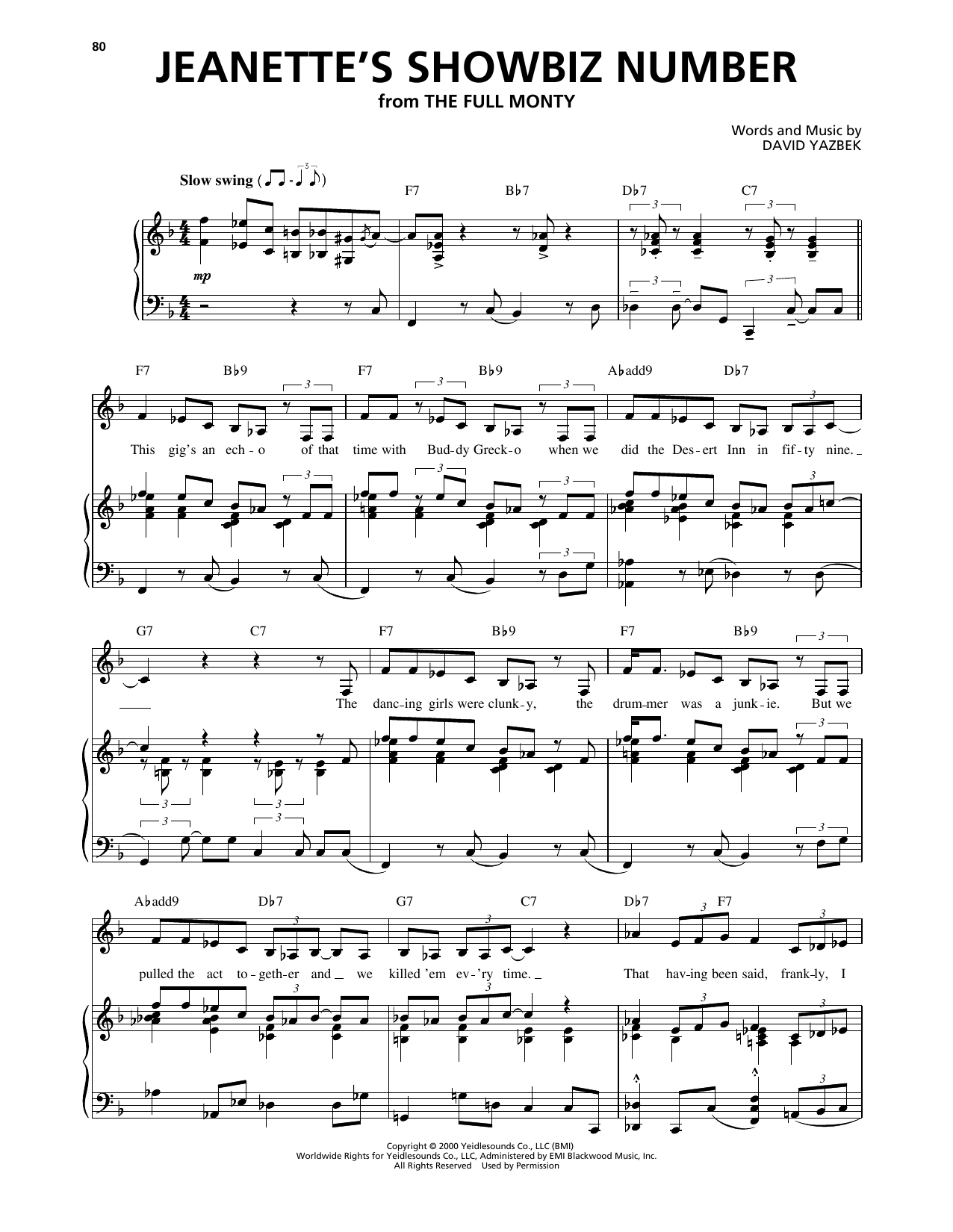 David Yazbek Jeanette's Showbiz Number (from The Full Monty) sheet music notes and chords arranged for Piano, Vocal & Guitar Chords (Right-Hand Melody)