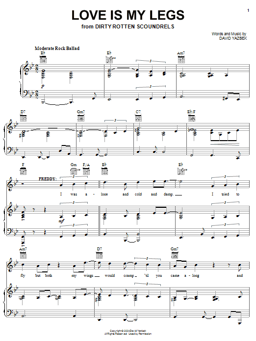 David Yazbek Love Is My Legs sheet music notes and chords arranged for Piano, Vocal & Guitar Chords (Right-Hand Melody)