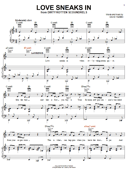 David Yazbek Love Sneaks In sheet music notes and chords arranged for Piano, Vocal & Guitar Chords (Right-Hand Melody)