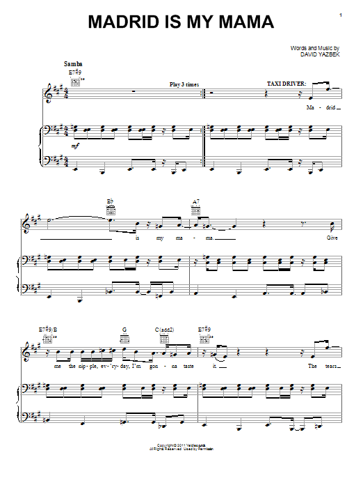 David Yazbek Madrid Is My Mama (from Women On The Verge Of A Nervous Breakdown) sheet music notes and chords arranged for Piano, Vocal & Guitar Chords (Right-Hand Melody)