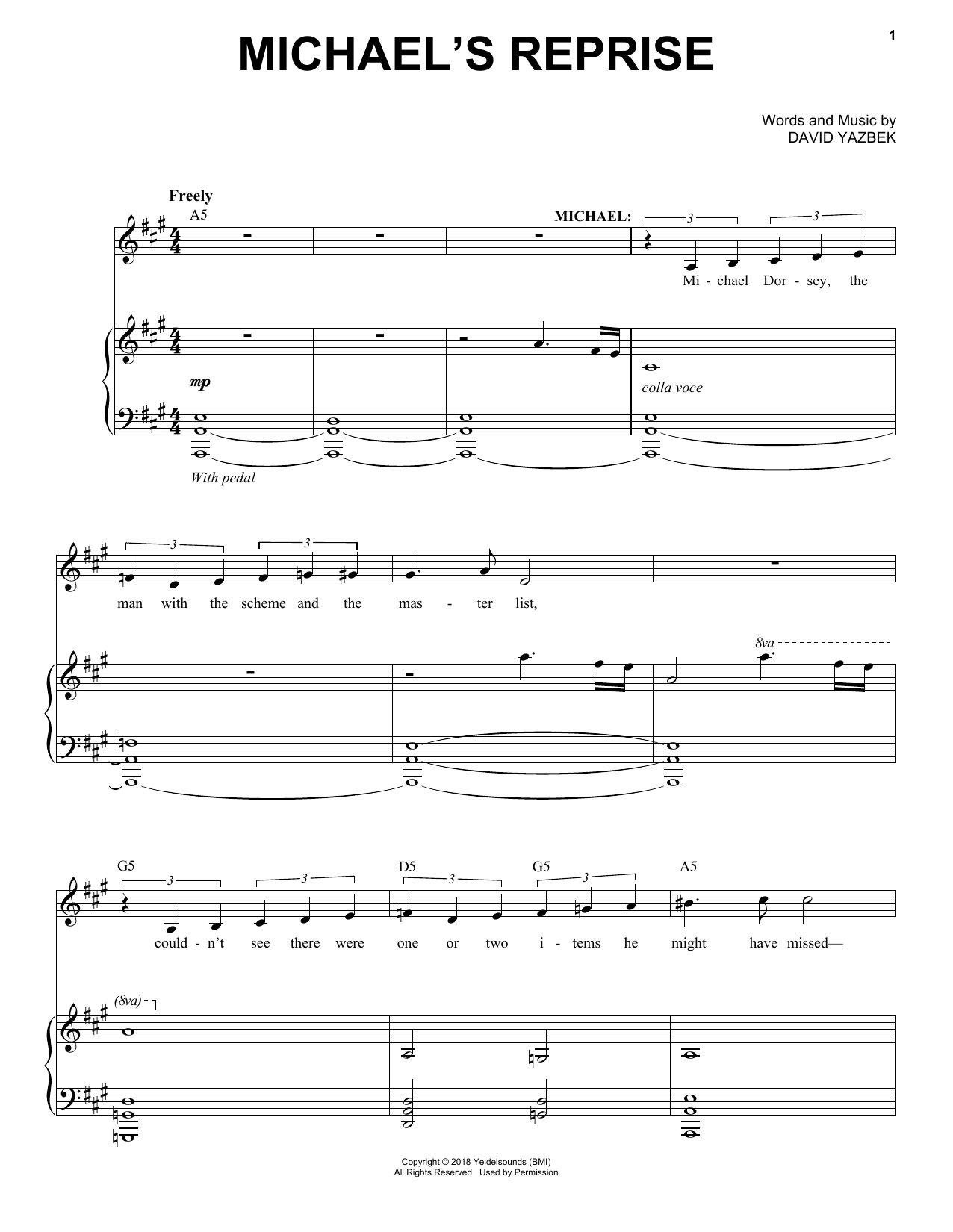 David Yazbek Michael's Reprise (from the musical Tootsie) sheet music notes and chords arranged for Piano & Vocal