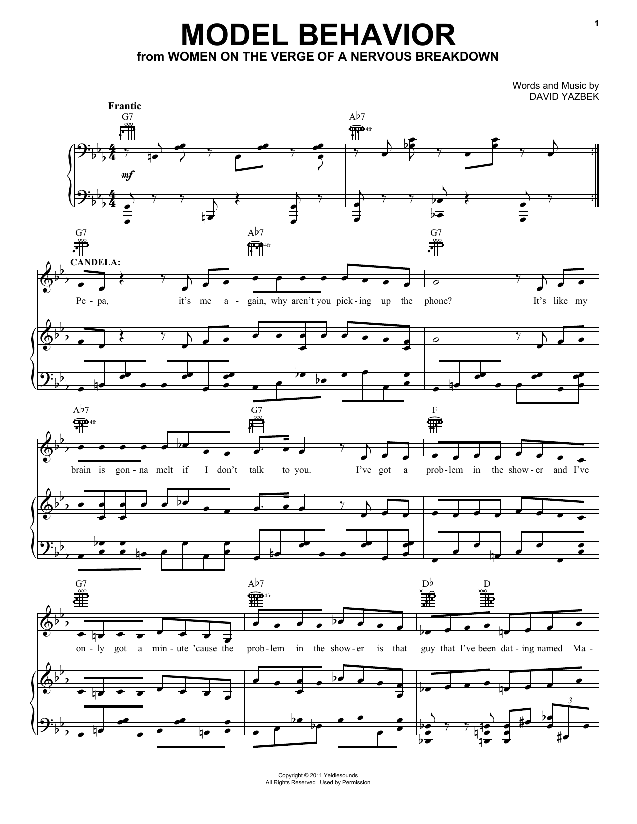 David Yazbek Model Behavior sheet music notes and chords arranged for Piano, Vocal & Guitar Chords (Right-Hand Melody)