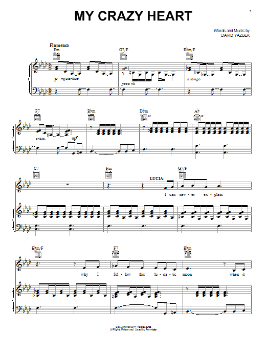 David Yazbek My Crazy Heart (from Women On The Verge Of A Nervous Breakdown) sheet music notes and chords arranged for Piano, Vocal & Guitar Chords (Right-Hand Melody)