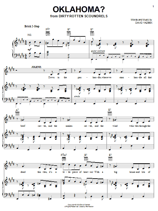David Yazbek Oklahoma? sheet music notes and chords arranged for Piano, Vocal & Guitar Chords (Right-Hand Melody)