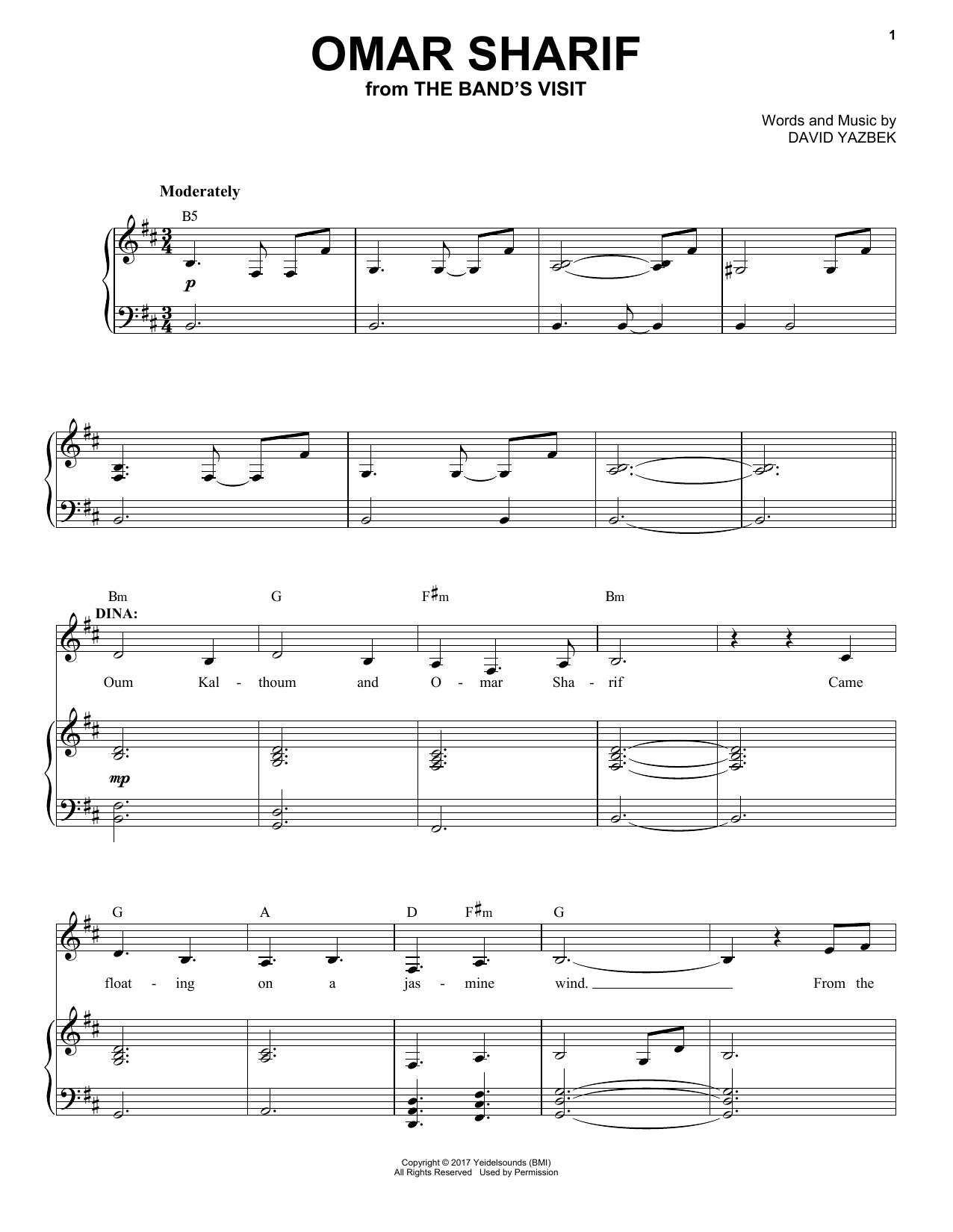 David Yazbek Omar Sharif (from The Band's Visit) sheet music notes and chords arranged for Piano, Vocal & Guitar Chords (Right-Hand Melody)