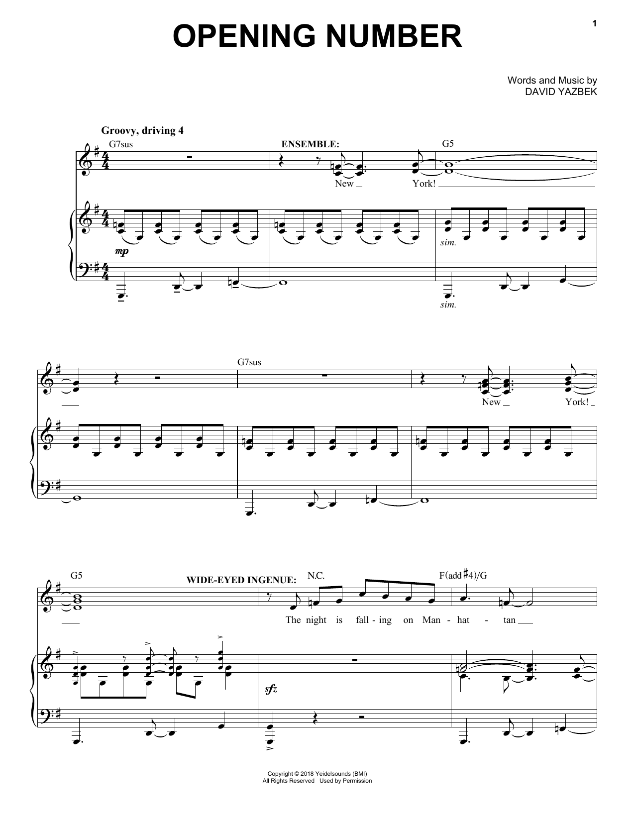 David Yazbek Opening Number (from the musical Tootsie) sheet music notes and chords arranged for Piano & Vocal