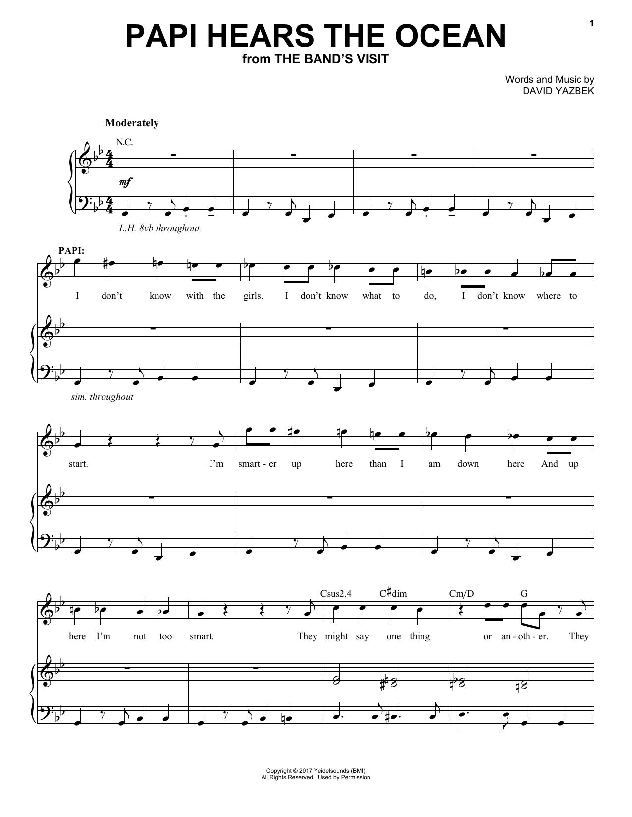 David Yazbek Papi Hears The Ocean sheet music notes and chords arranged for Piano & Vocal