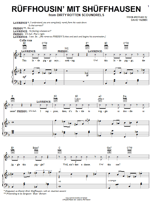 David Yazbek Ruffhousin' mit Shuffhausen sheet music notes and chords arranged for Piano, Vocal & Guitar Chords (Right-Hand Melody)
