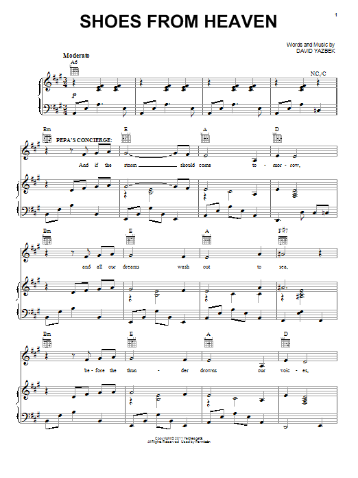 David Yazbek Shoes From Heaven (from Women On The Verge Of A Nervous Breakdown) sheet music notes and chords arranged for Piano, Vocal & Guitar Chords (Right-Hand Melody)