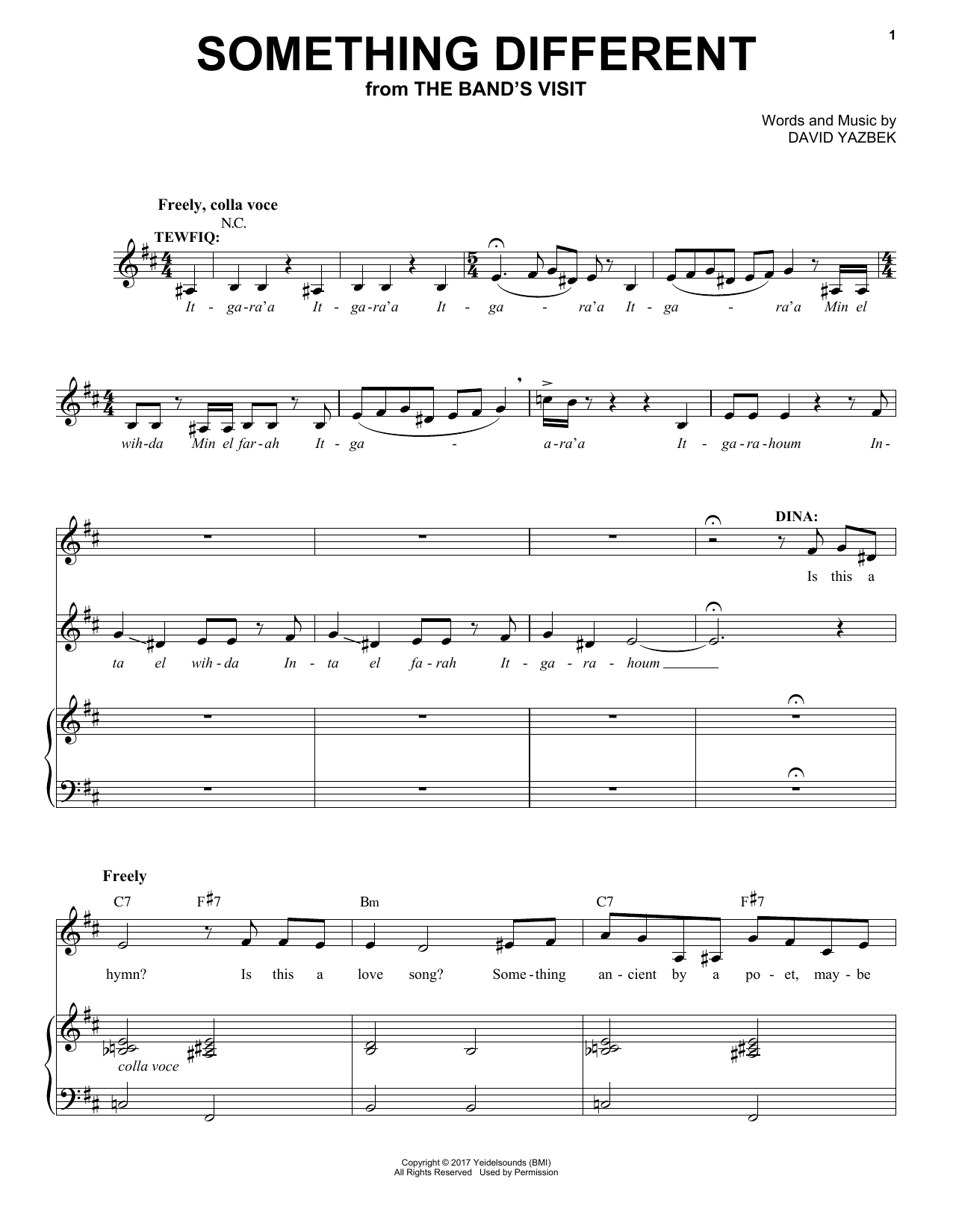 David Yazbek Something Different sheet music notes and chords arranged for Piano & Vocal