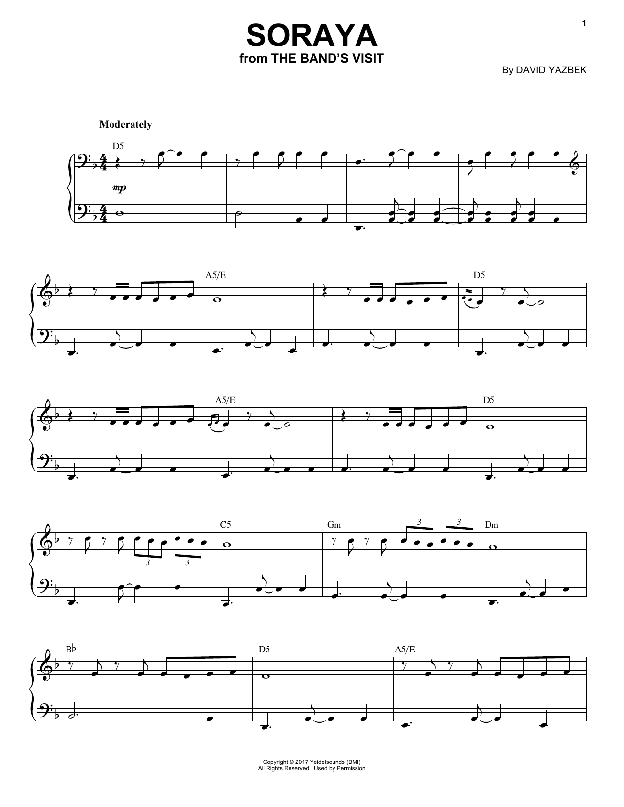 David Yazbek Soraya sheet music notes and chords arranged for Piano Solo
