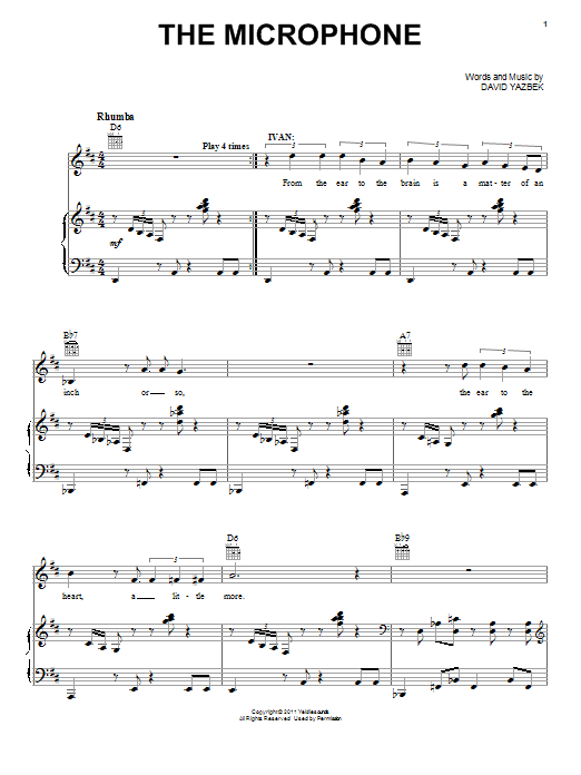 David Yazbek The Microphone (from Women On The Verge Of A Nervous Breakdown) sheet music notes and chords arranged for Piano, Vocal & Guitar Chords (Right-Hand Melody)