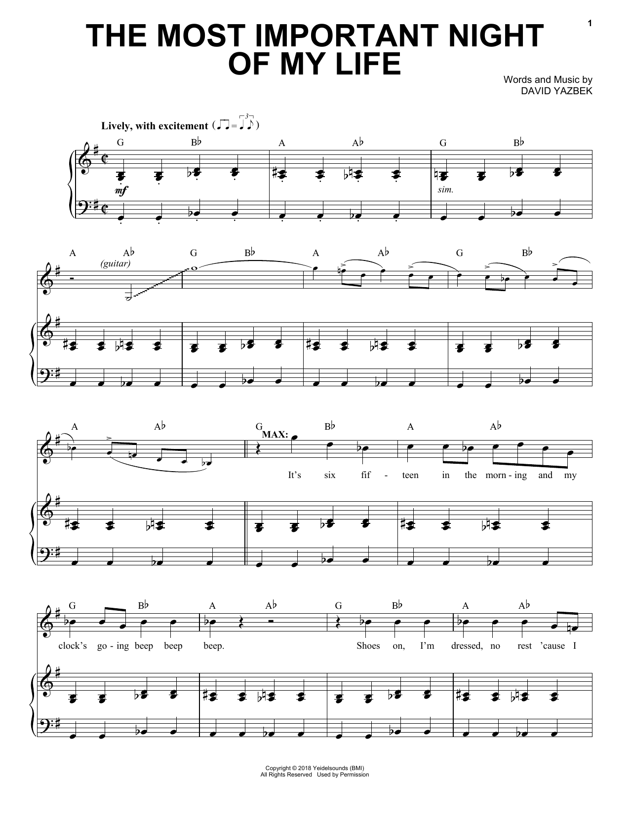David Yazbek The Most Important Night Of My Life (from the musical Tootsie) sheet music notes and chords arranged for Piano & Vocal