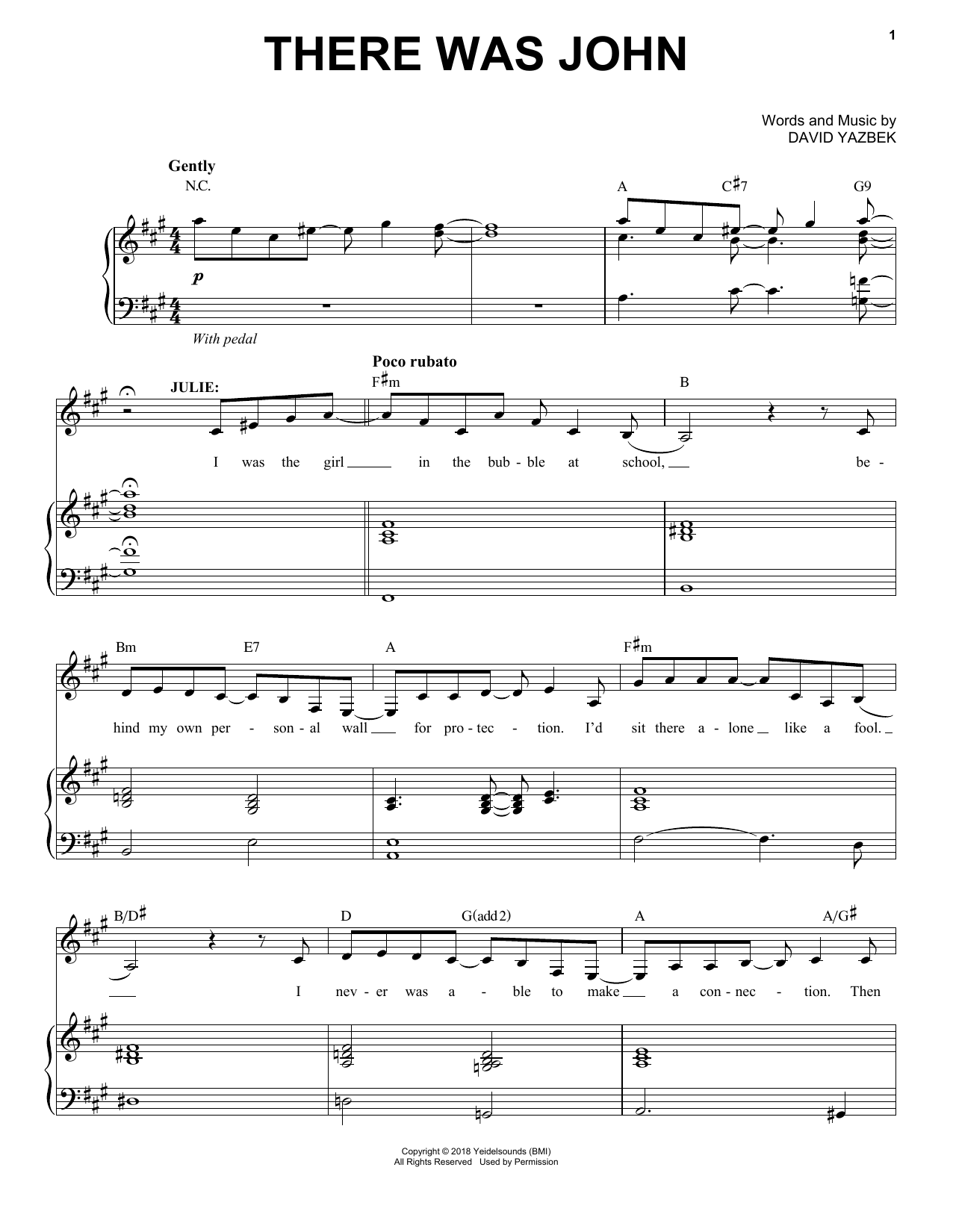 David Yazbek There Was John (from the musical Tootsie) sheet music notes and chords arranged for Piano & Vocal
