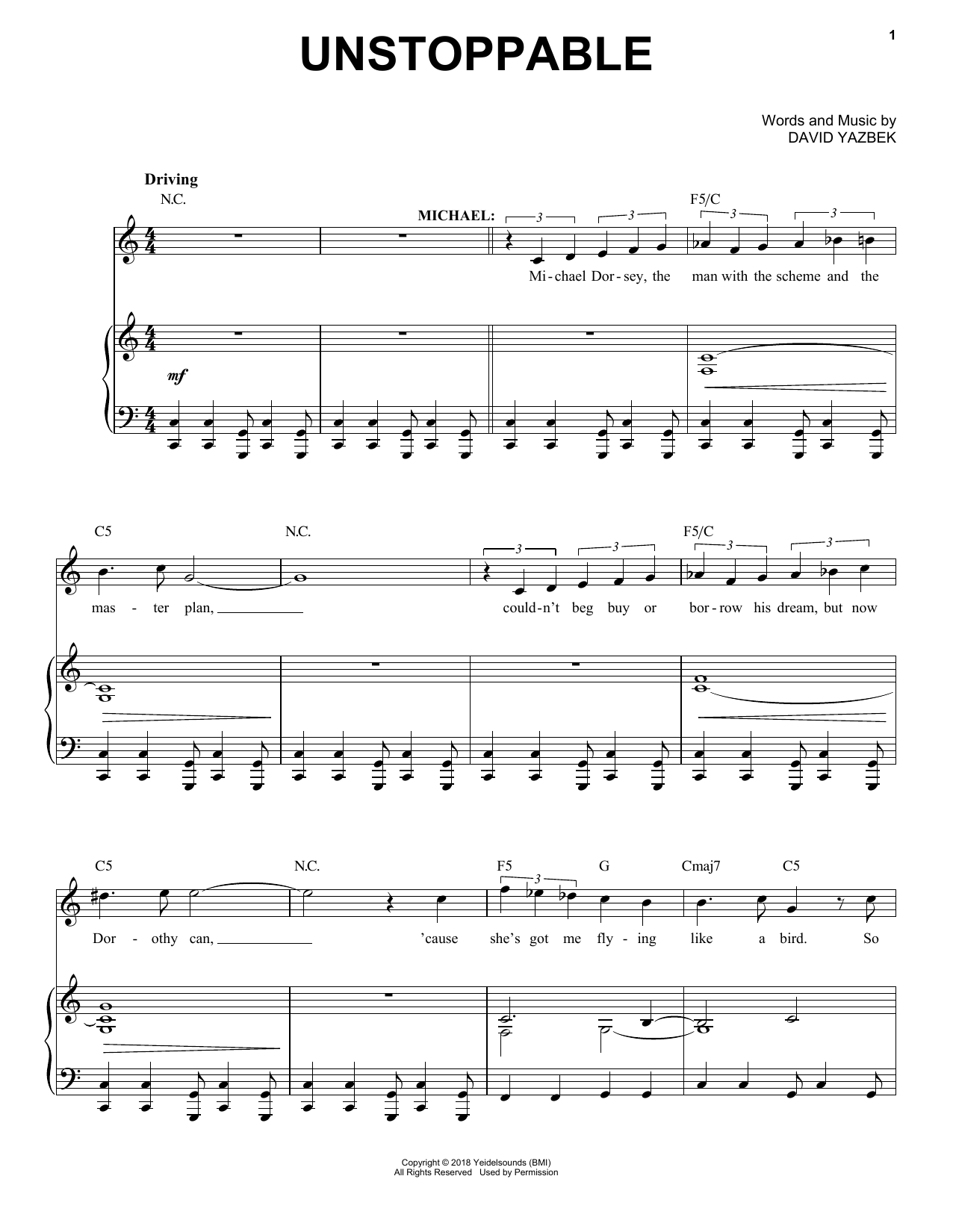 David Yazbek Unstoppable (from the musical Tootsie) sheet music notes and chords arranged for Piano & Vocal