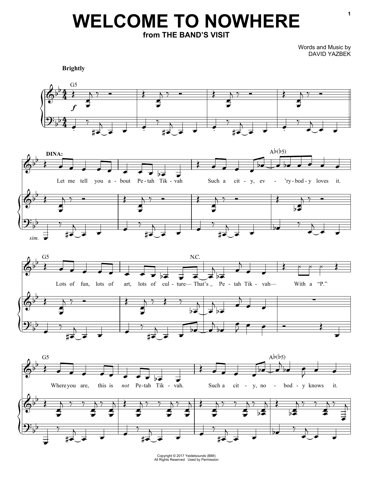 David Yazbek Welcome To Nowhere sheet music notes and chords arranged for Piano & Vocal