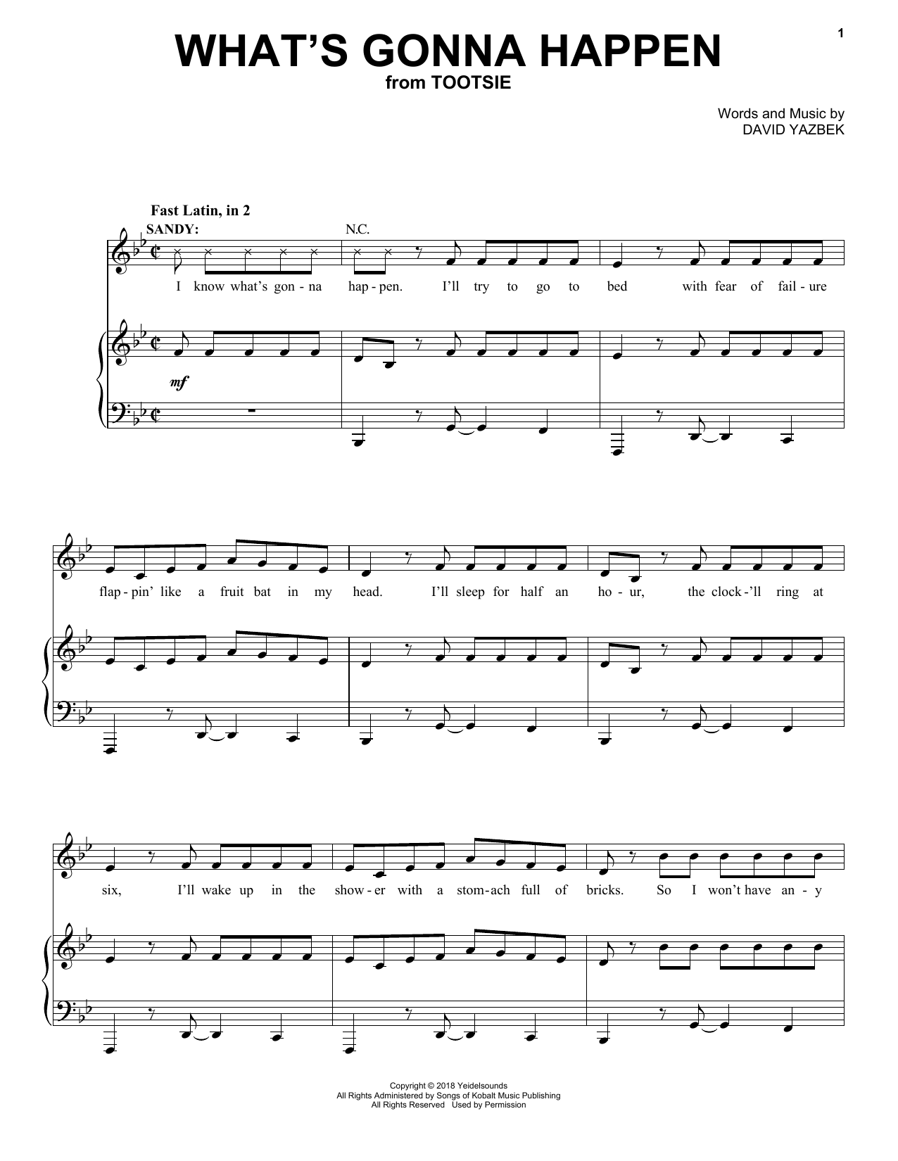 David Yazbek What's Gonna Happen (from Tootsie) sheet music notes and chords arranged for Piano, Vocal & Guitar Chords (Right-Hand Melody)