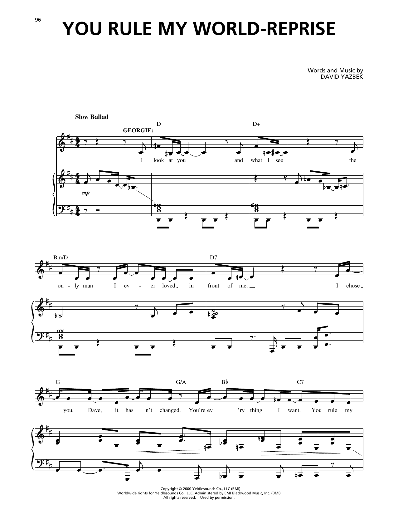 David Yazbek You Rule My World (Reprise) (from The Full Monty) sheet music notes and chords arranged for Piano, Vocal & Guitar Chords (Right-Hand Melody)