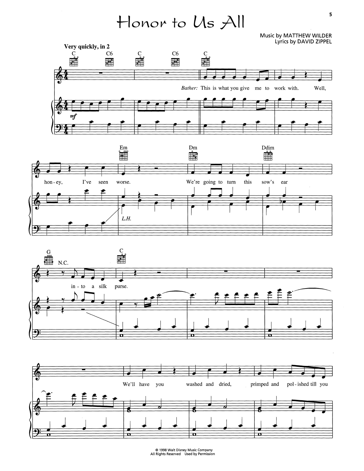 David Zippel & Matthew Wilder Honor To Us All (from Mulan) sheet music notes and chords arranged for Piano, Vocal & Guitar Chords (Right-Hand Melody)
