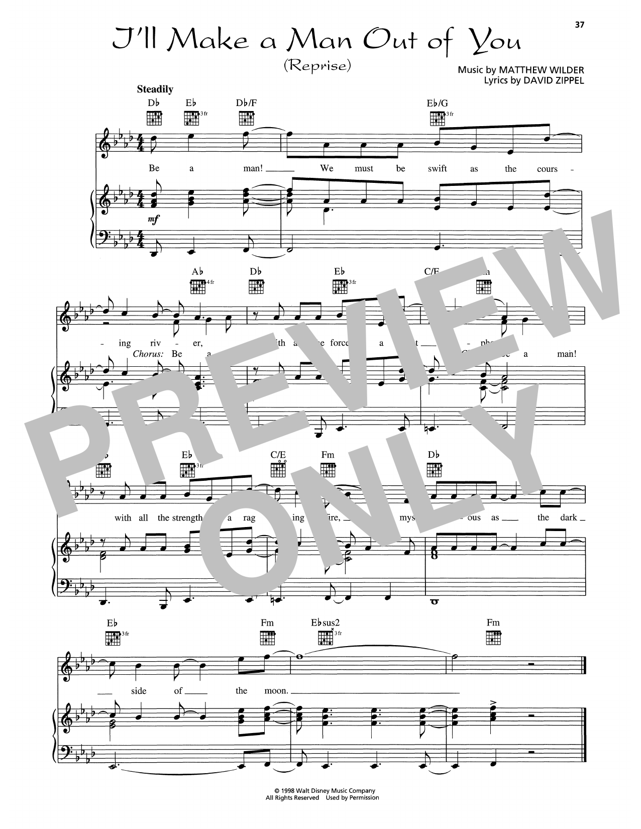 David Zippel & Matthew Wilder I'll Make A Man Out Of You (Reprise) (from Mulan) sheet music notes and chords arranged for Piano, Vocal & Guitar Chords (Right-Hand Melody)