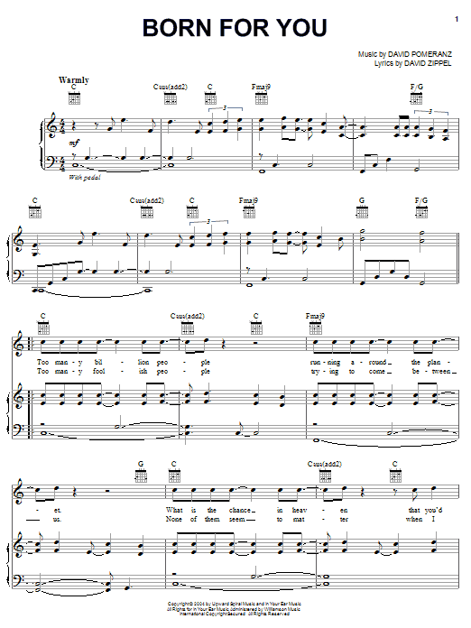 David Zippel Born For You sheet music notes and chords arranged for Piano, Vocal & Guitar Chords (Right-Hand Melody)