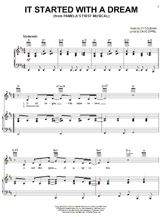 David Zippel It Started With A Dream sheet music notes and chords arranged for Piano, Vocal & Guitar Chords (Right-Hand Melody)