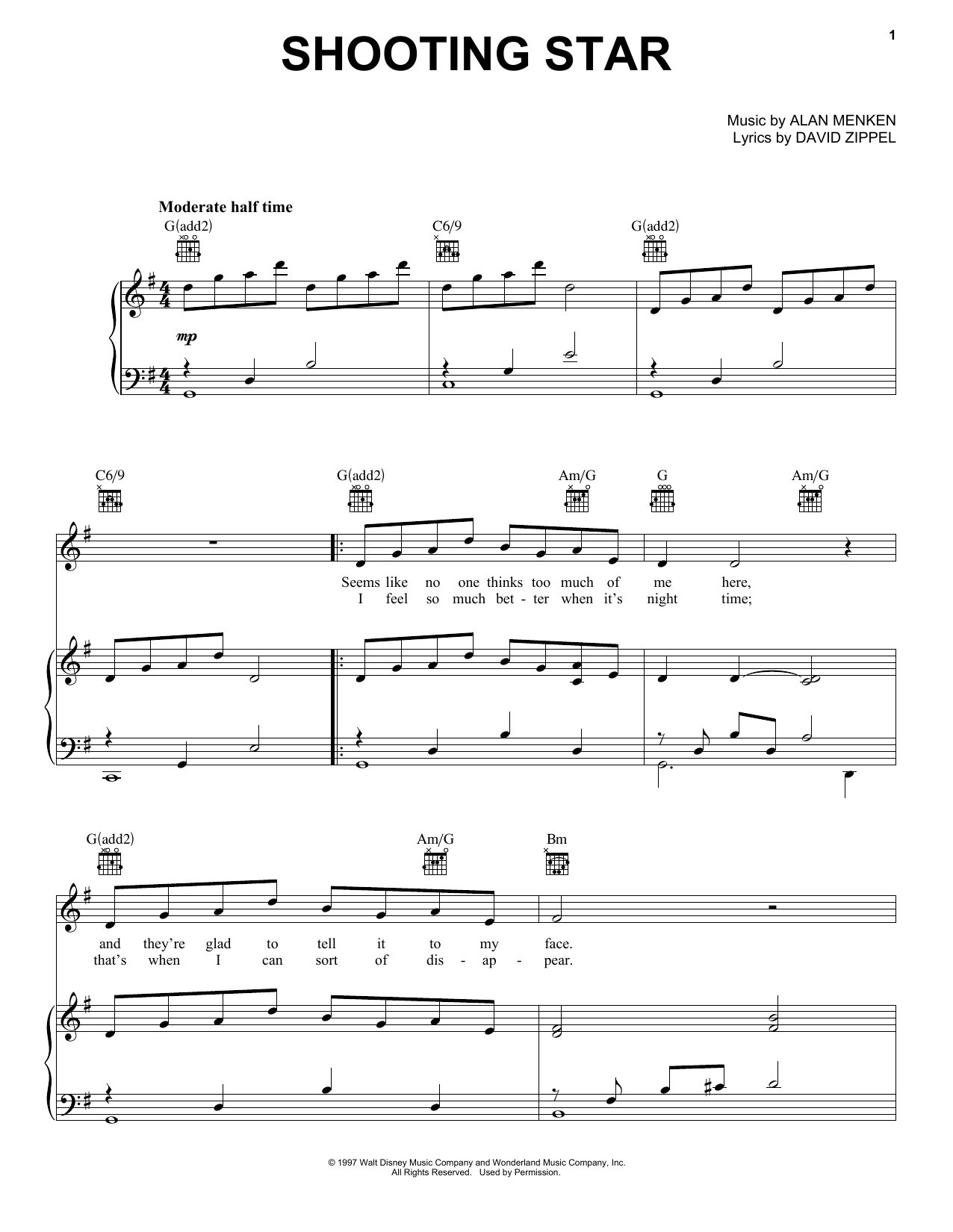 David Zippel Shooting Star sheet music notes and chords arranged for Piano, Vocal & Guitar Chords (Right-Hand Melody)