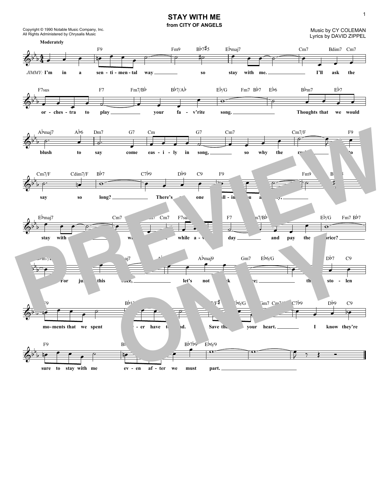 David Zippel Stay With Me sheet music notes and chords arranged for Lead Sheet / Fake Book