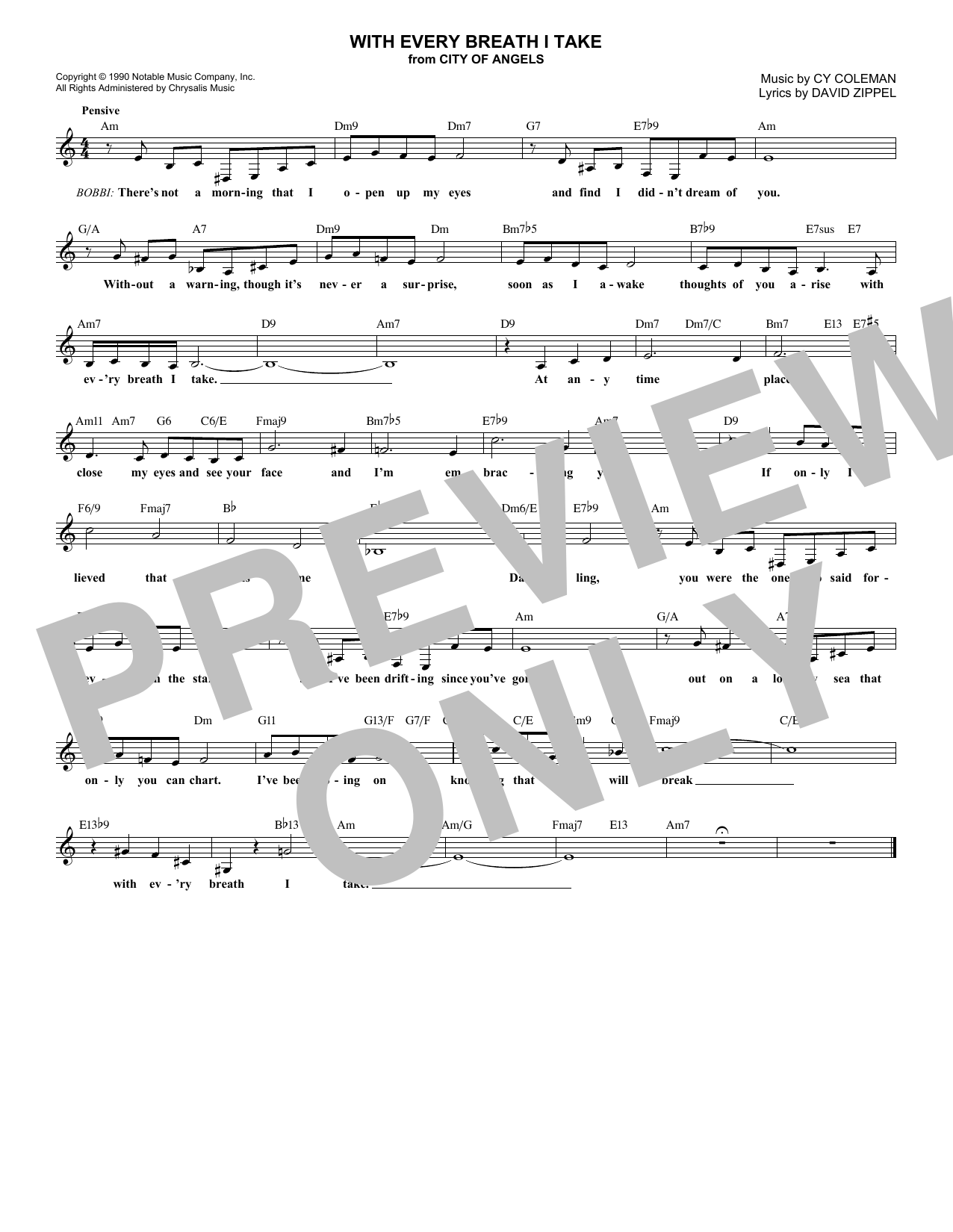 David Zippel With Every Breath I Take sheet music notes and chords arranged for Lead Sheet / Fake Book
