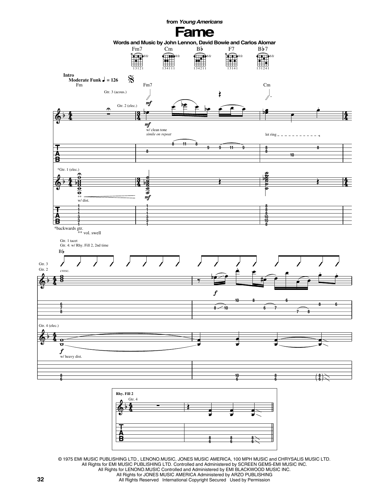 David Bowie Fame sheet music notes and chords arranged for Real Book – Melody, Lyrics & Chords