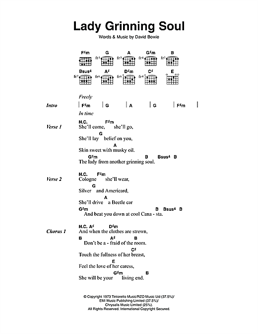 David Bowie Lady Grinning Soul sheet music notes and chords arranged for Guitar Chords/Lyrics