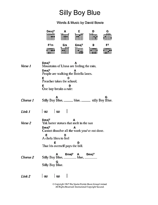 David Bowie Silly Boy Blue sheet music notes and chords arranged for Guitar Chords/Lyrics