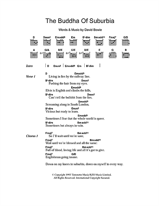 David Bowie The Buddha Of Suburbia sheet music notes and chords arranged for Guitar Chords/Lyrics