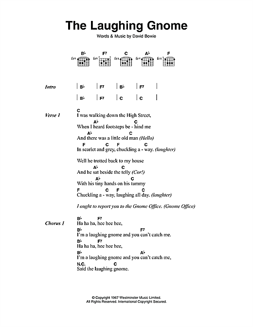 David Bowie The Laughing Gnome sheet music notes and chords arranged for Guitar Chords/Lyrics