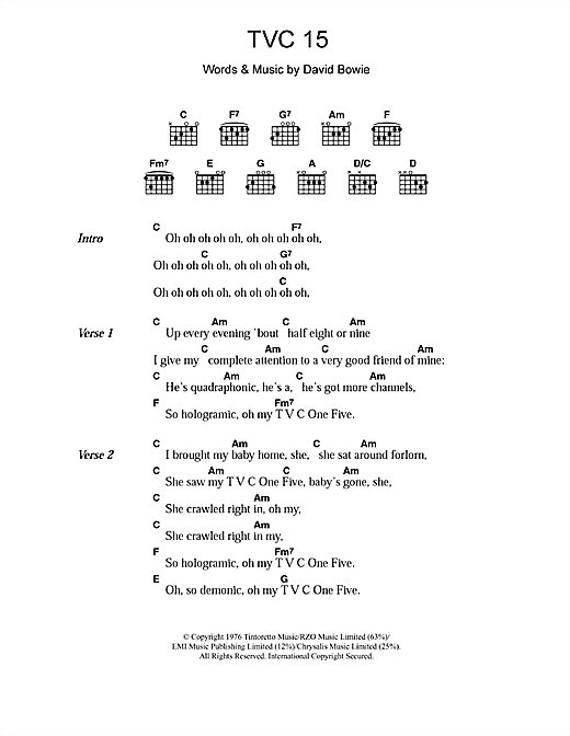 David Bowie TVC 15 sheet music notes and chords arranged for Guitar Chords/Lyrics