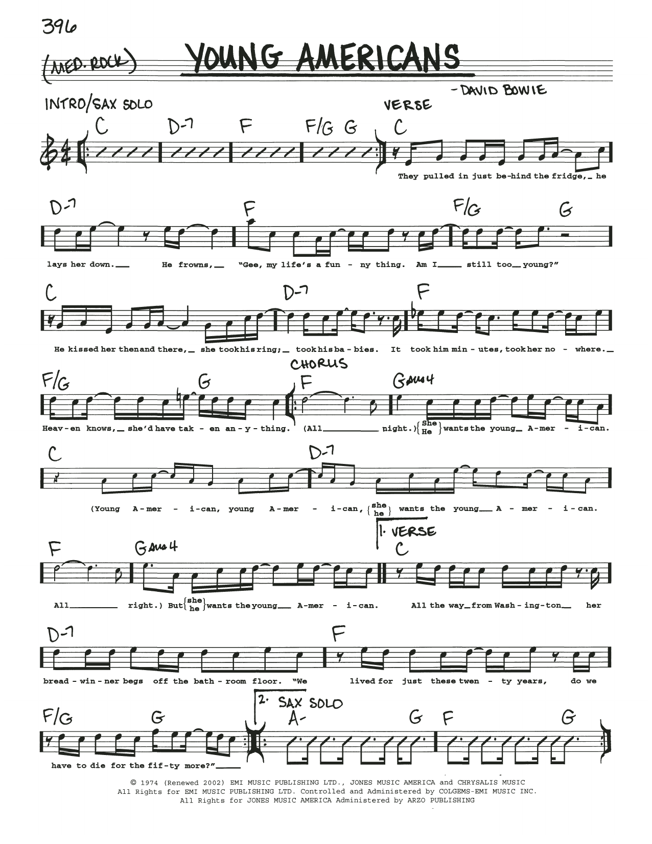 David Bowie Young Americans sheet music notes and chords arranged for Piano, Vocal & Guitar Chords