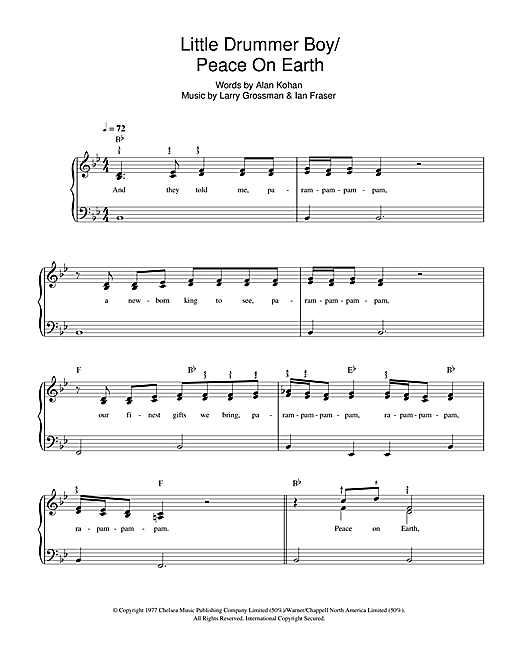 David Bowie & Bing Crosby Peace On Earth / Little Drummer Boy sheet music notes and chords arranged for Easy Piano