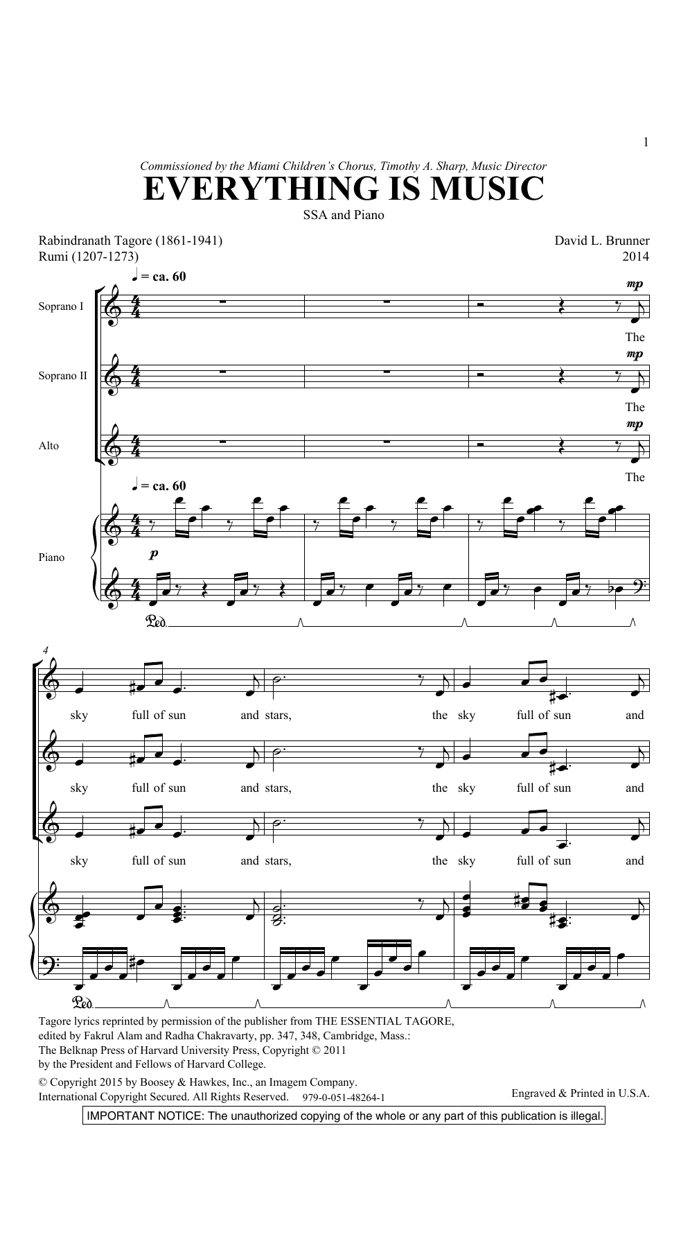 David Brunner Everything Is Music sheet music notes and chords arranged for SSA Choir