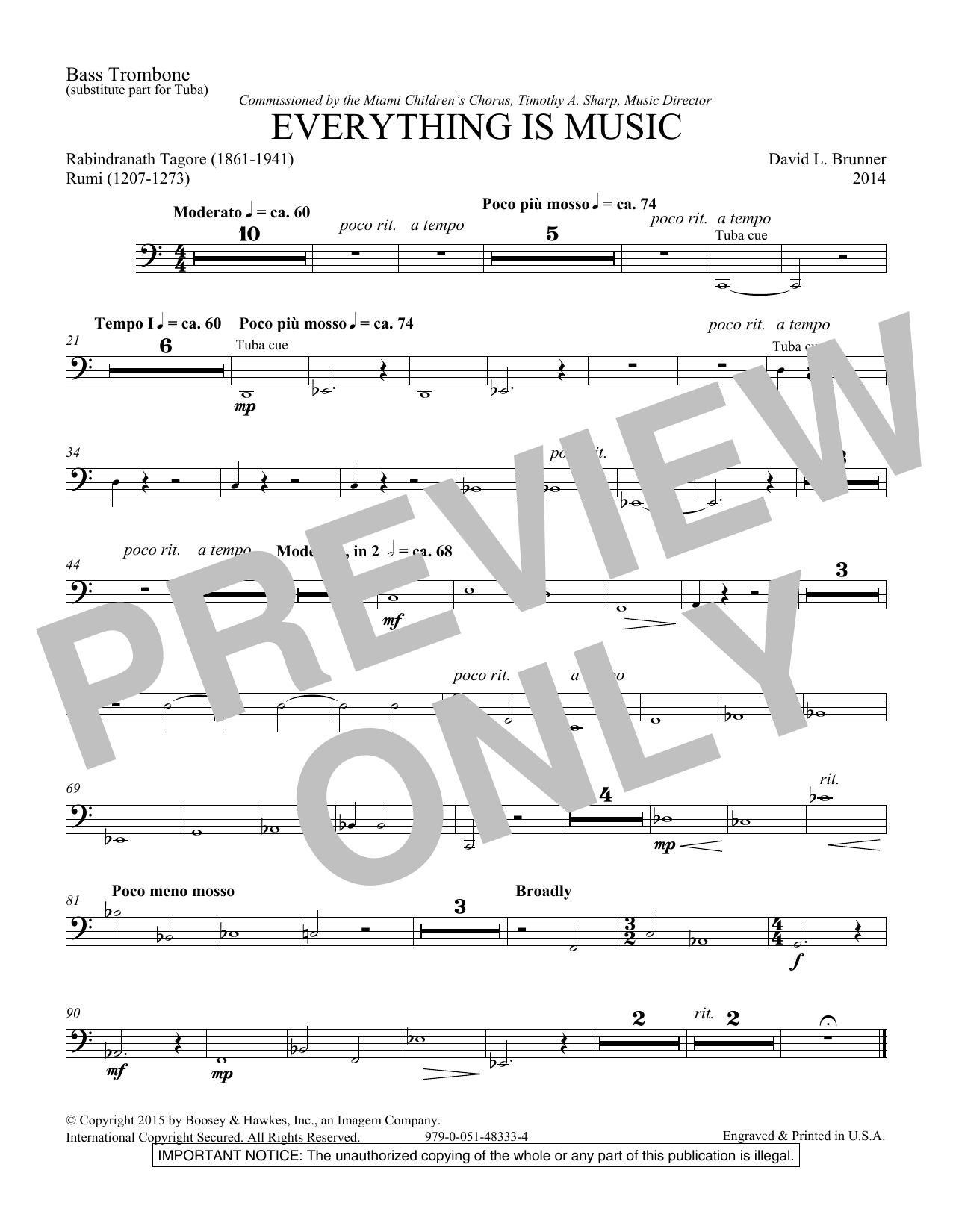 David Brunner Everything Is Music - Bass Trombone sheet music notes and chords arranged for Choir Instrumental Pak